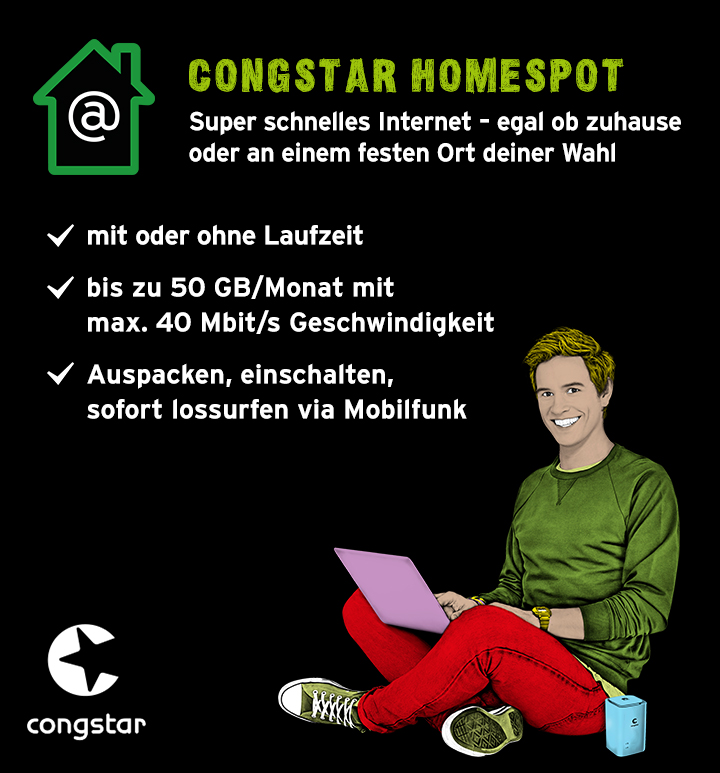 congstar Homespot: jetzt mit bis zu 40 MBit/s und 50 GB/Monat