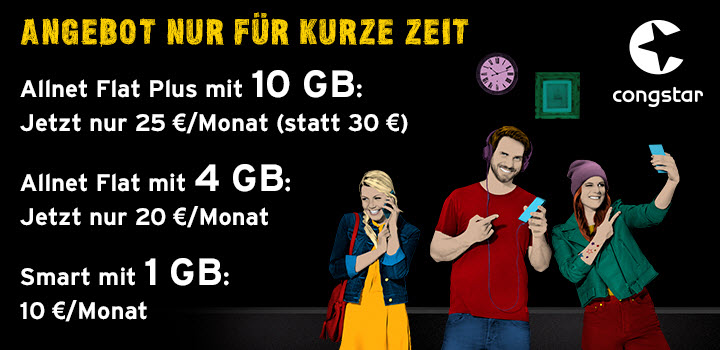 congstar Aktion - Verlngert bis 02.09. - 10 GB fr 25  statt 30  monatlich