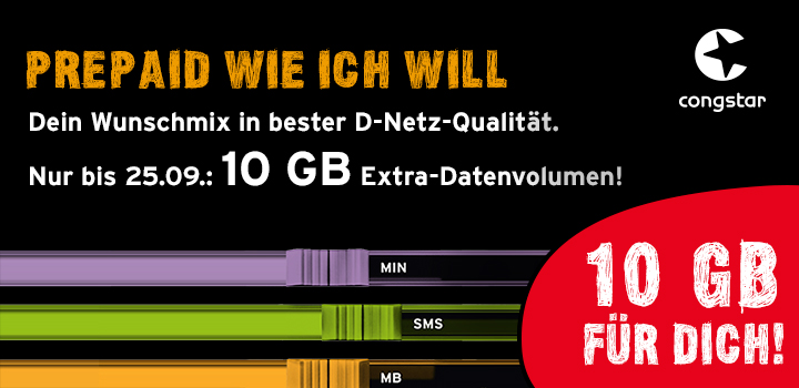 congstar Aktion -  Prepaid Karte aktivieren und 10 GB Datenvolumen sichern