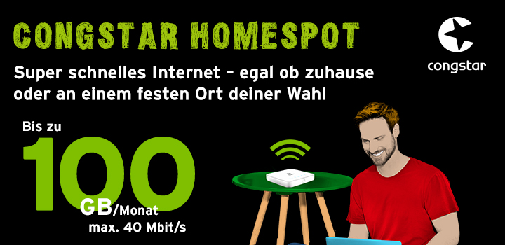 congstar Aktion - 100 GB fr 35  statt 40  monatlich - Homespot XL