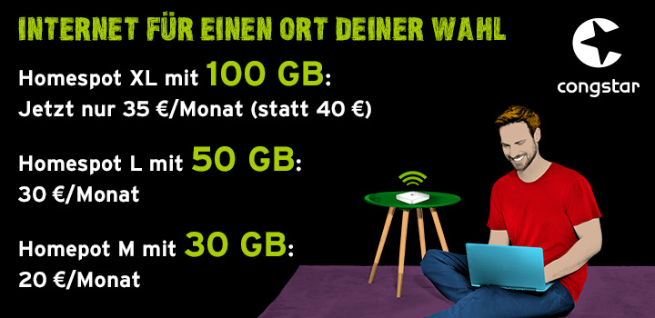 congstar Aktion - 100 GB fr 35  statt 40  monatlich - Homespot XL 