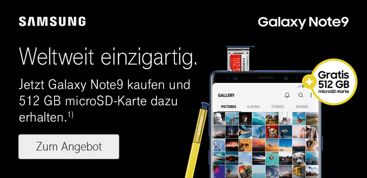 Jetzt Galaxy Note9 kaufen und 512 GB microSD-Karte dazu erhalten 