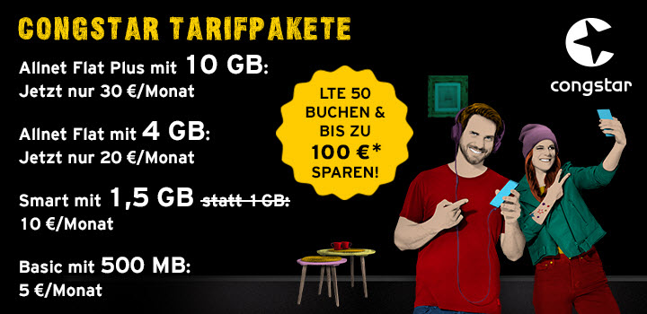 congstar Aktion: LTE 50 Option buchen und bis zu 100 Euro Wechselbonus sichern