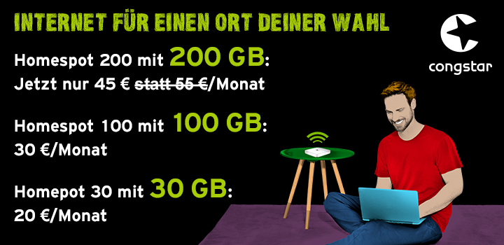 Neu: congstar Homespot - Jetzt mit bis zu 200 GB im LTE-Netz surfen. 