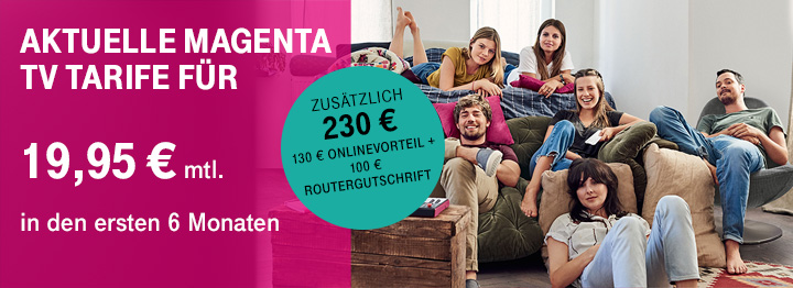 📌 Verlngert: Aktuelle MagentaZuhause mit MagentaTV Festnetztarife  Ein Preis. 19,95  mtl. in den ersten sechs Monaten.