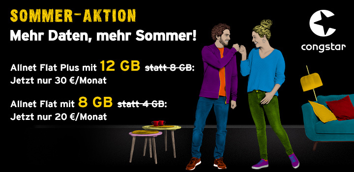 congstar Sommer-Aktion: Nur 20 € monatlich für 8 GB | Allnet Flat 