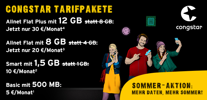 congstar Sommer-Aktion: Nur 20 € monatlich für 8 GB | Allnet Flat 