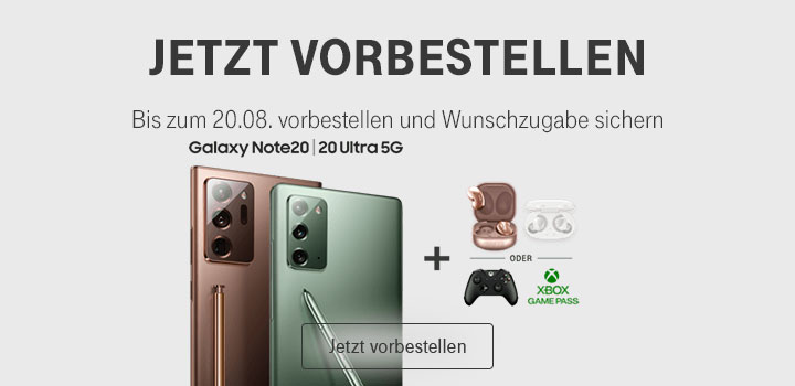 Die brandneuen Samsung Galaxy Note20 - Jetzt vorbestellen und Wunschzugabe sichern