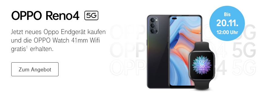 Aktion bis 20.11.2020 verlngert: Gratis OPPO Watch zum OPPO Reno4 5G