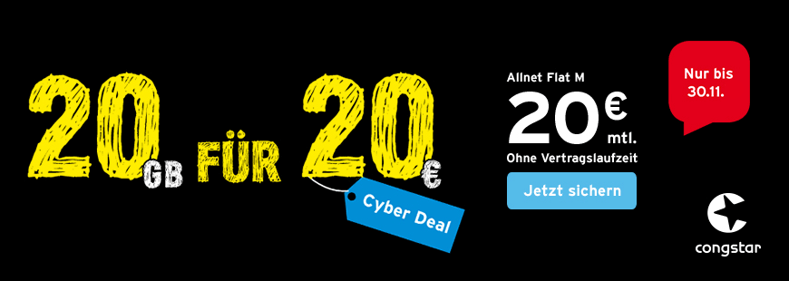 Der congstar Cyber Deal: 20 GB für 20 €