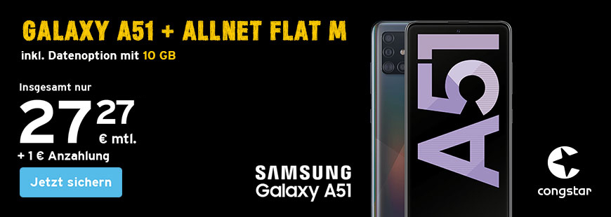 congstar Winteraktion: Jetzt das Samsung Galaxy A51 für nur 1 € Anzahlung sichern