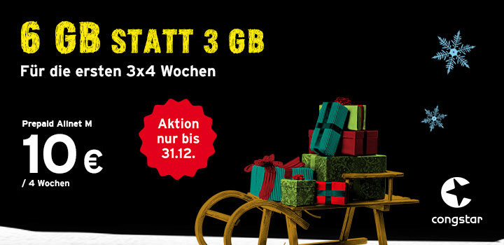 Nur bis 31.12.: 6 GB Datenvolumen bei der congstar Prepaid Allnet M