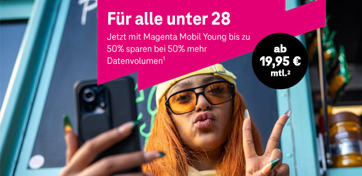 MagentaMobil Young: Bis zu 50% sparen + zustzliches Datenvolumen<br />
