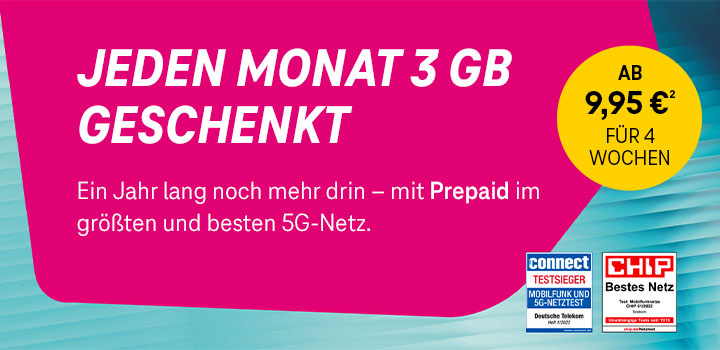 MagentaMobil Prepaid: 12 Monate 3 GB Datenvolumen geschenkt