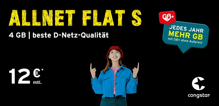 congstar Allnet Flat S  jetzt mit 4 GB Datenvolumen