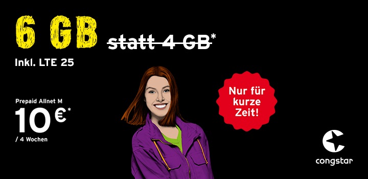 Aktion: congstar Prepaid Allnet M mit 6 GB statt 4 GB