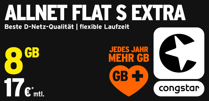 congstar Allnet Flat S Extra – 8 GB für nur 17 € 