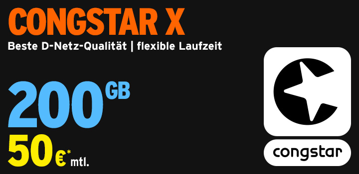 congstar X - 200 GB Datenvolumen mit 2 SIM-Karten nutzbar