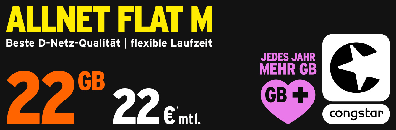 congstar Allnet Flat M – 22 GB für nur 22 €