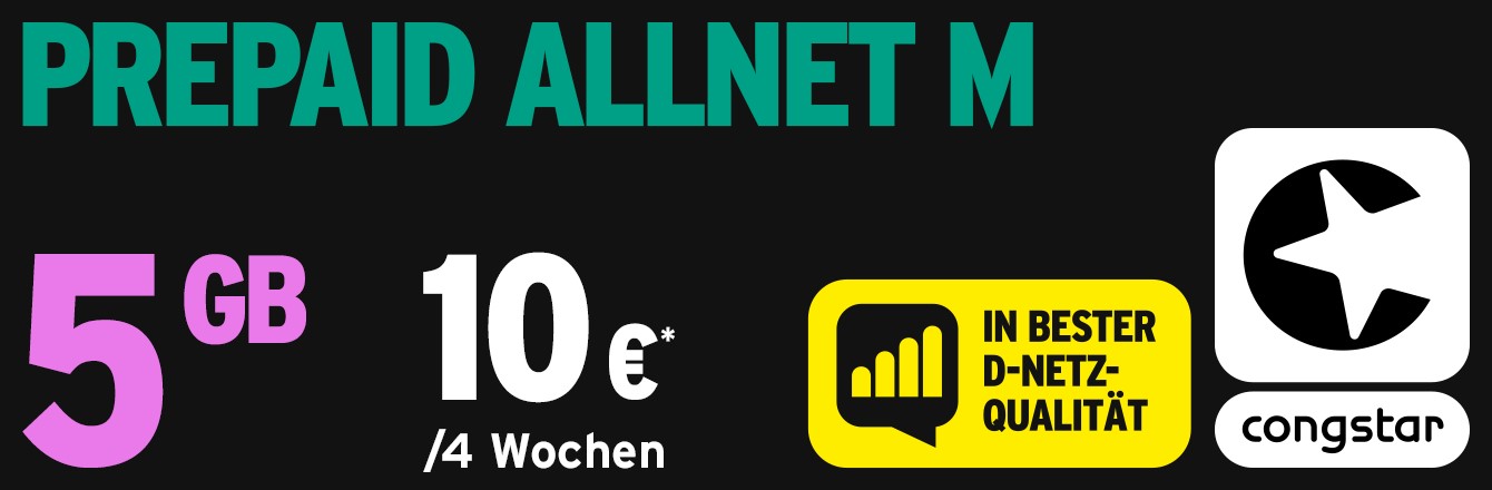 congstar Prepaid Allnet M Aktion: 5 GB statt 4 GB