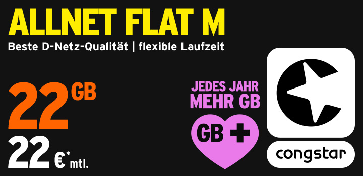 22 GB fr nur 22 € mtl.  congstar Allnet Flat M