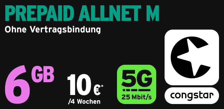 Neu: congstar Prepaid Allnet Tarife mit 5G 25 inklusive