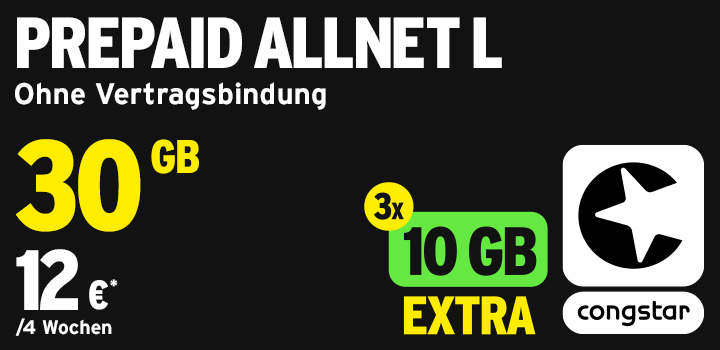congstar Prepaid Aktion: 3 x 10 GB Datenpsse
