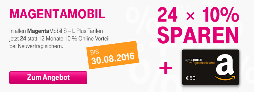 Ab sofort 24 Monate 10 % Online-Vorteil bei MagentaMobil