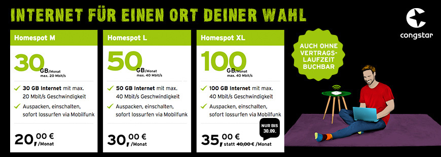 congstar Aktion - 100 GB fr 35  statt 40  monatlich - Homespot XL