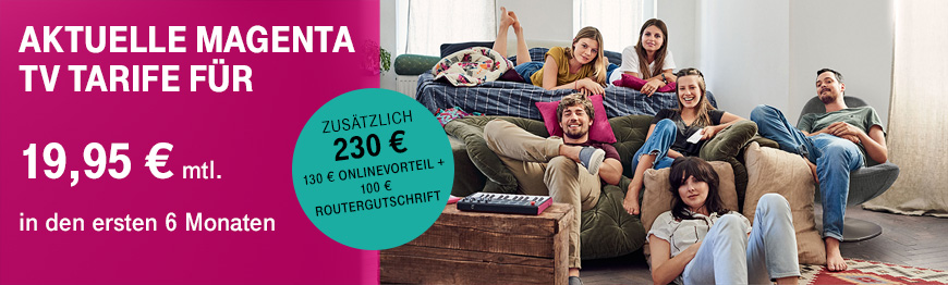 📌 Verlängert: Aktuelle MagentaZuhause mit MagentaTV Festnetztarife – Ein Preis. 19,95 € mtl. in den ersten sechs Monaten.