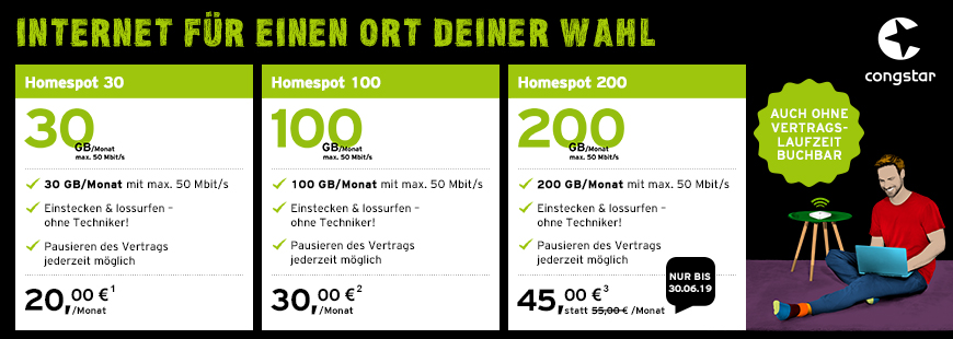 congstar Homespot - Aktion: Bis zu 200 GB im LTE-Netz surfen