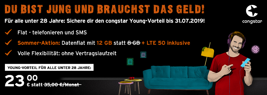 congstar Young Vorteil - Allnet Flat Plus für nur 23 €/Monat sichern