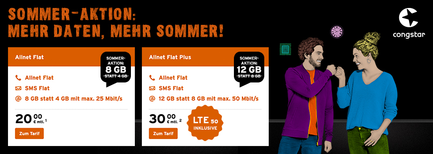 congstar Sommer-Aktion: Nur 20  monatlich fr 8 GB | Allnet Flat 