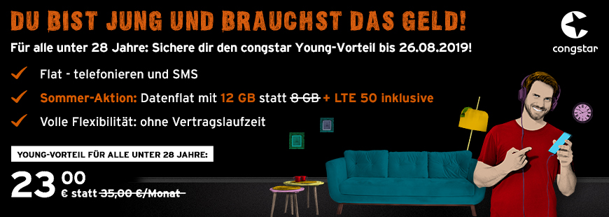 congstar Young Vorteil - Nur bis 26.08.2019 - Jetzt vermitteln