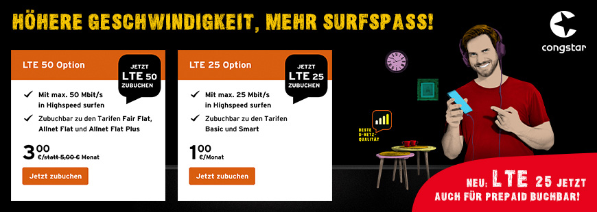 congstar - LTE 50 Option für nur 3 € zubuchbar