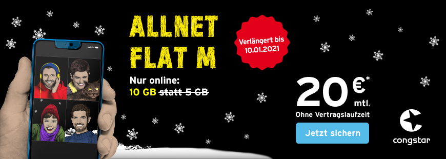 congstar Allnet Flat M - Aktion verlängert bis 10.01.2021