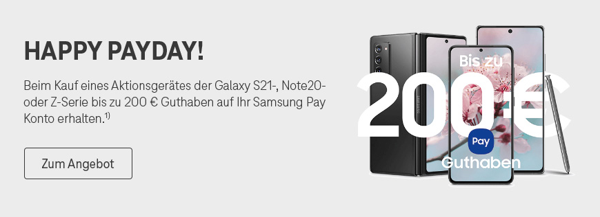 Samsung Happy Payday: Bis zu 200 € Guthaben auf Samsung-Konto erhalten