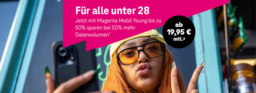 MagentaMobil Young: Bis zu 50% sparen + zusätzliches Datenvolumen<br />

