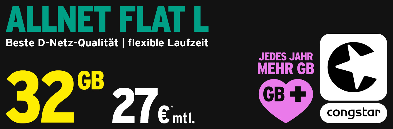 congstar Allnet Flat L mit 32 GB statt 15 GB.