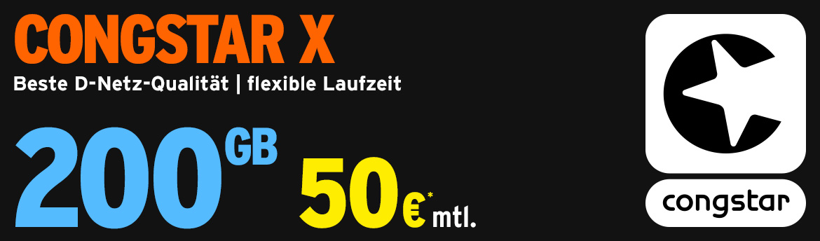 congstar X - 200 GB Datenvolumen mit 2 SIM-Karten nutzbar