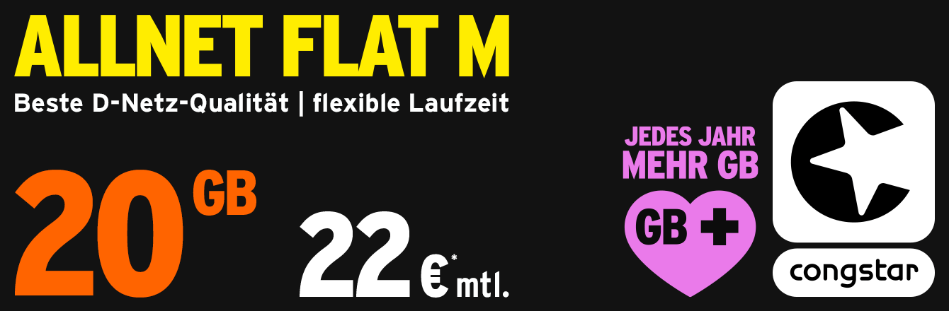 congstar Allnet Flat M – 20 GB für 22 €
