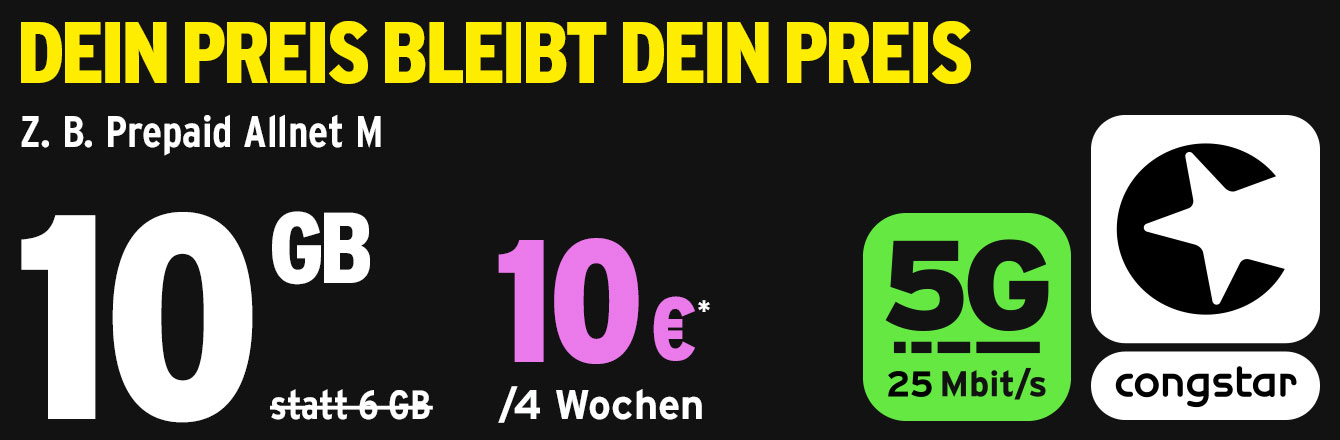 Mehr Datenvolumen in den congstar Prepaid Allnet Tarifen