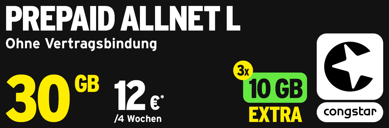 congstar Prepaid Aktion: 3 x 10 GB Datenpsse