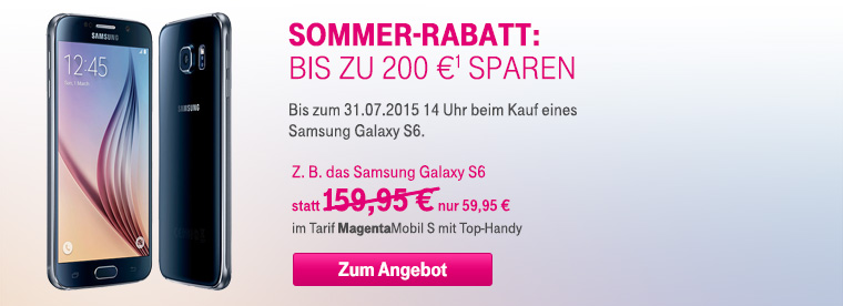 Noch mal Rabatt bei Samsung: 200 € beim Galaxy S6 64 GB sparen!