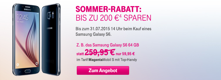 Noch bis 31.07.2015: 200 € beim Galaxy S6 64 GB sparen!