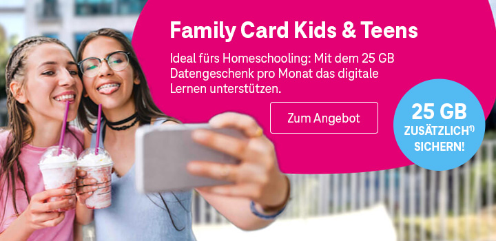 25 GB Datengeschenk für Family Card Kids & Teens und Data SIM - Telekom Profis